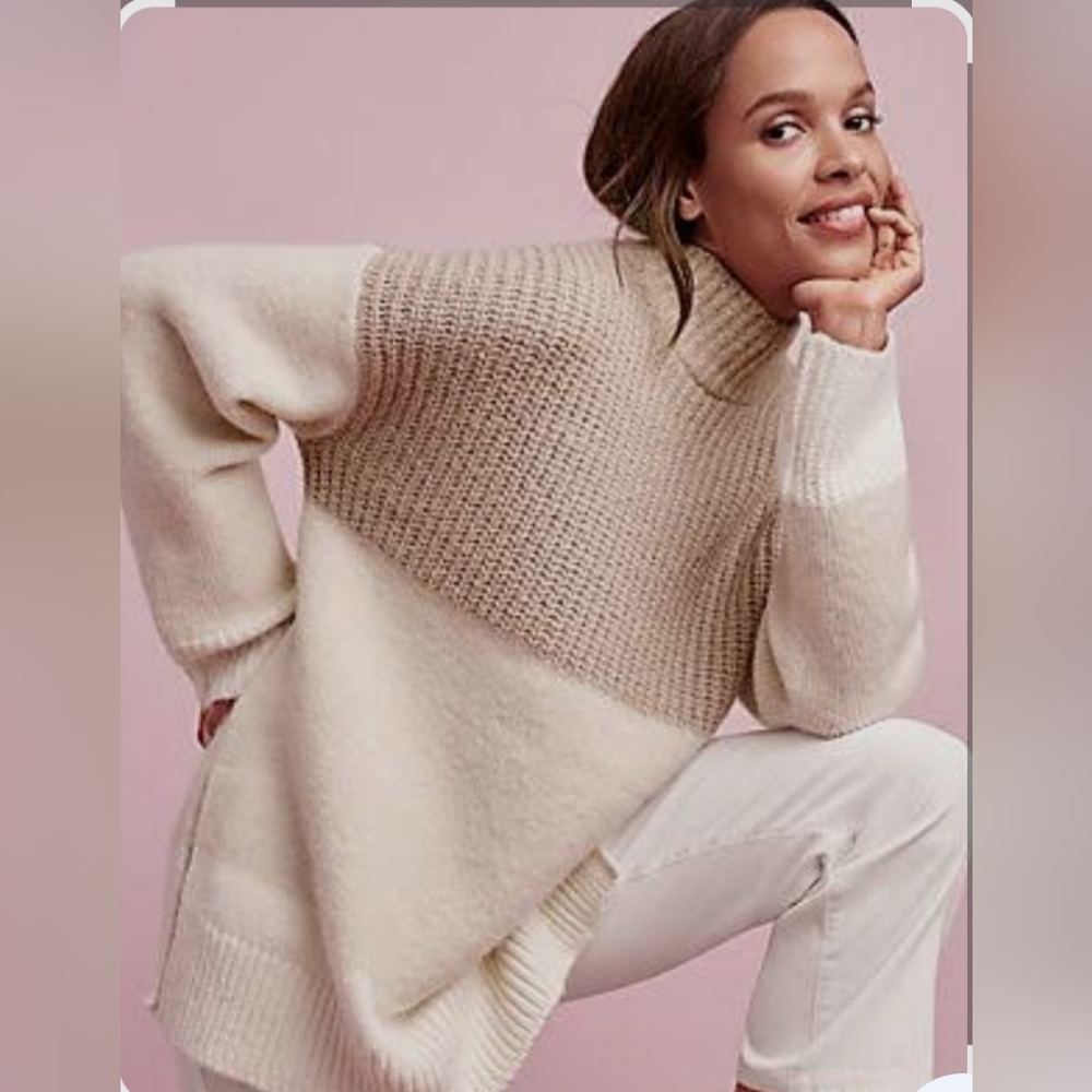 Ann Taylor Color-block Oversized Turtleneck Tunic Sweater